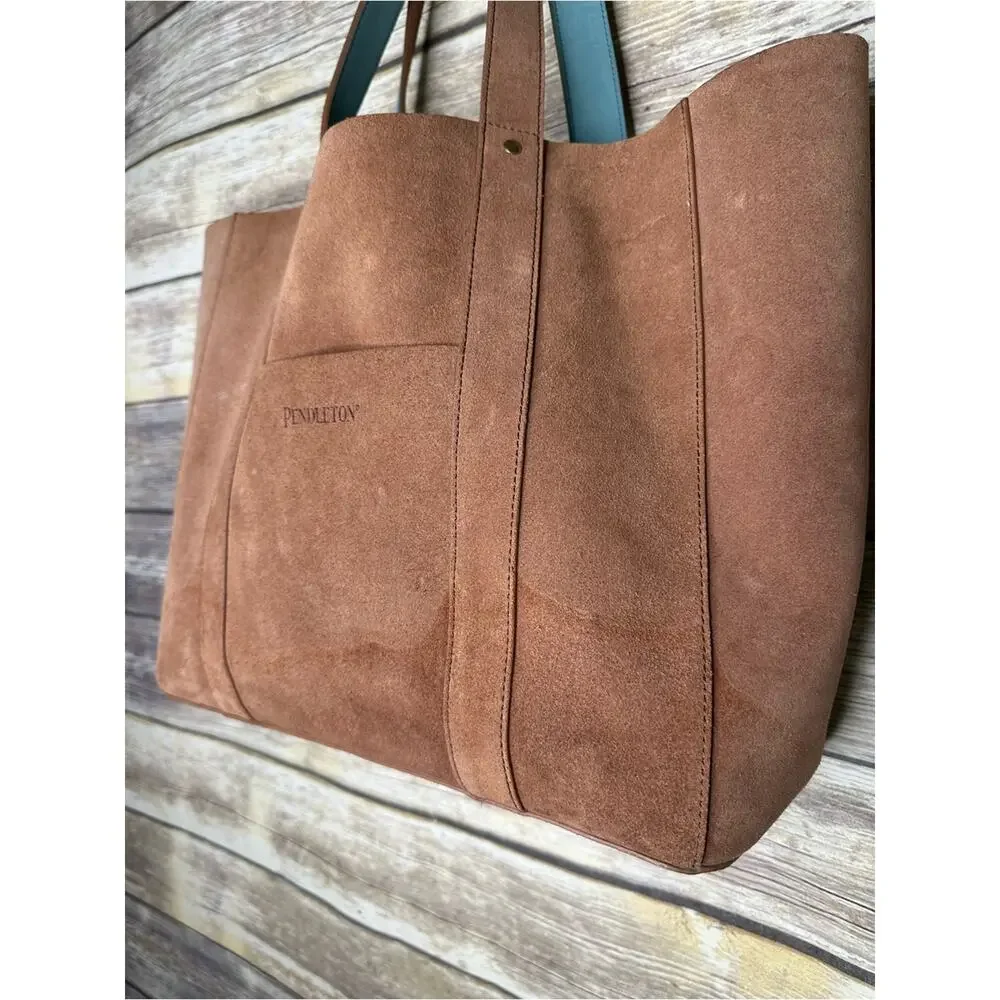 PENDLETON Tote Suede Reversible Tote Bag Brown/Aqua